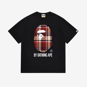 Bape Black Tee with Red Plaid Ape Design